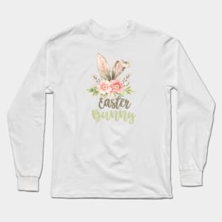 Easter Bunny Ears with Flowers Long Sleeve T-Shirt